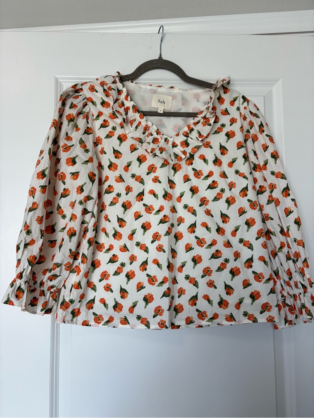 Salt Floral Ruffle Neck Blouse Long Sleeve Size Small
